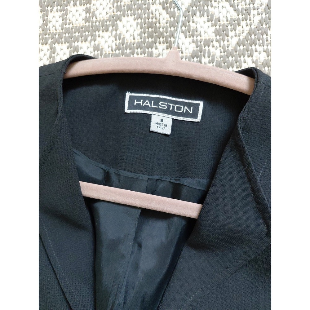 Halston Set Vest Long Jacket Womens 8 Vintage Black Lagonlook Minimalist Career - Picture 12 of 16